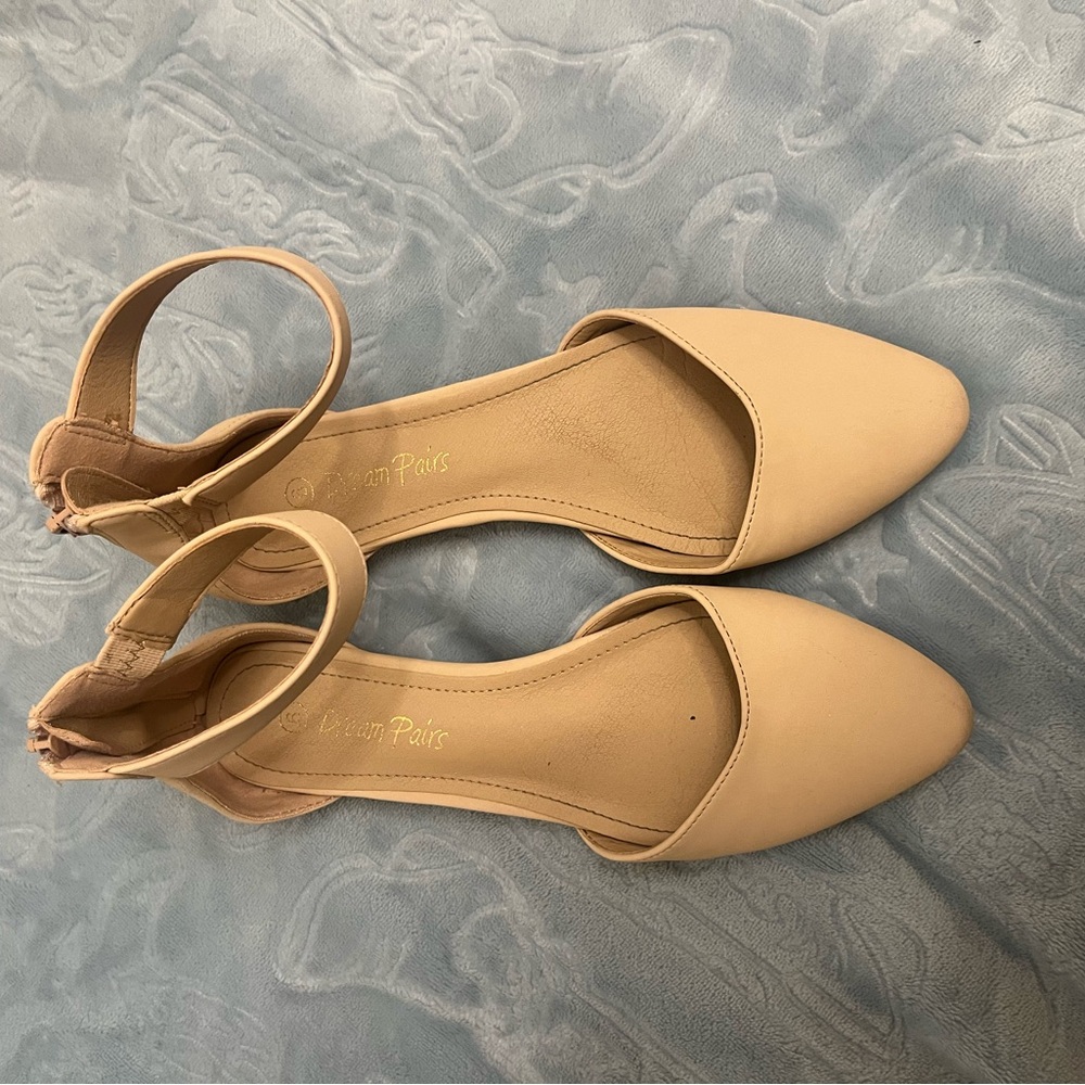 Elegant Beige Ankle Strap Flats